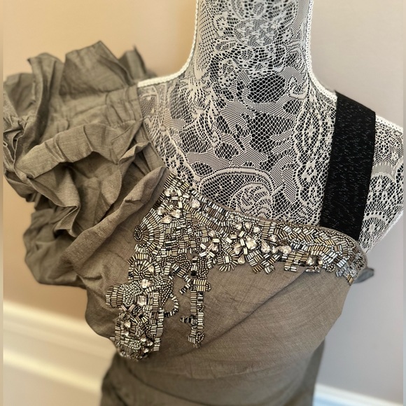 Nicole Miller Women’s one shoulder beaded Blouse - 8 - Picture 2 of 10